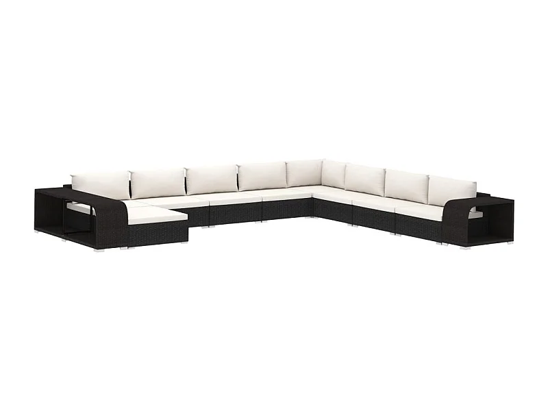 Salon de jardin 11 pcs avec coussins Résine tressée Noir 19