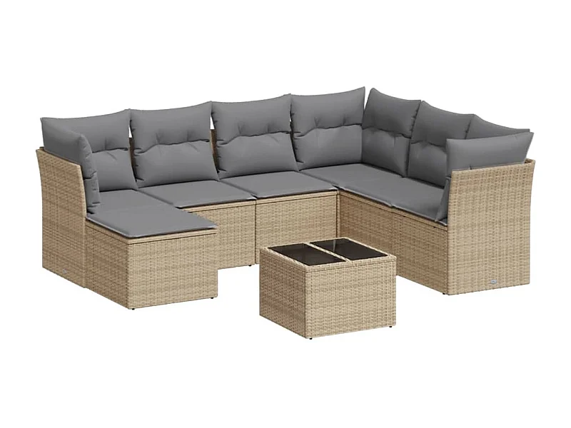 Salon de jardin avec coussins 8 pcs beige résine tressée