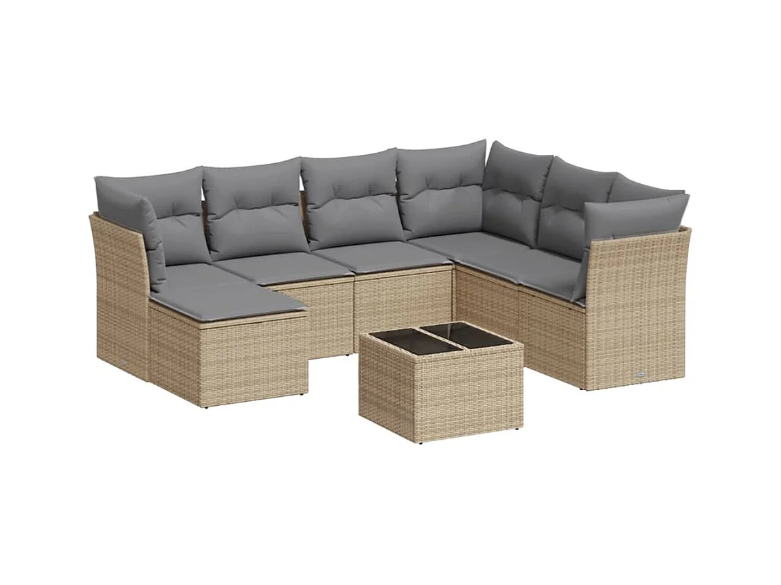 Salon de jardin avec coussins 8 pcs beige résine tressée