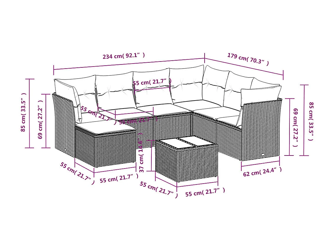 Salon de jardin avec coussins 8 pcs beige résine tressée