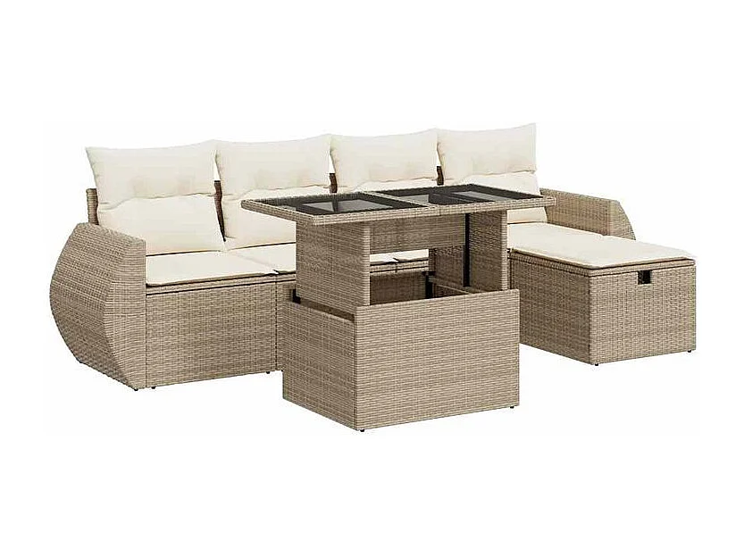 Salon de jardin avec coussins 6 pcs beige résine tressée