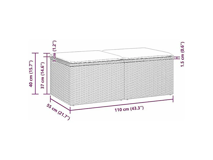 Salon de jardin 2 pcs avec coussins gris résine tressée acacia