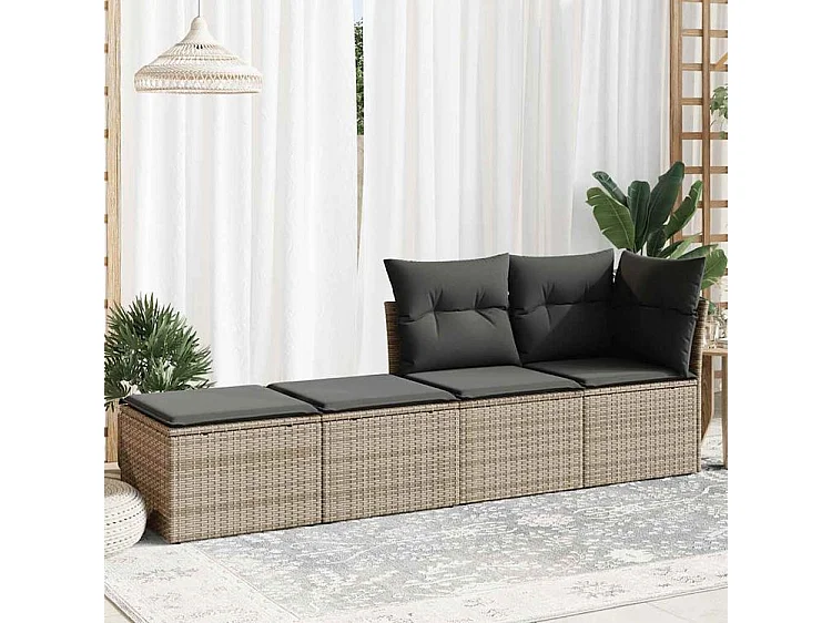 Salon de jardin 2 pcs avec coussins gris résine tressée acacia