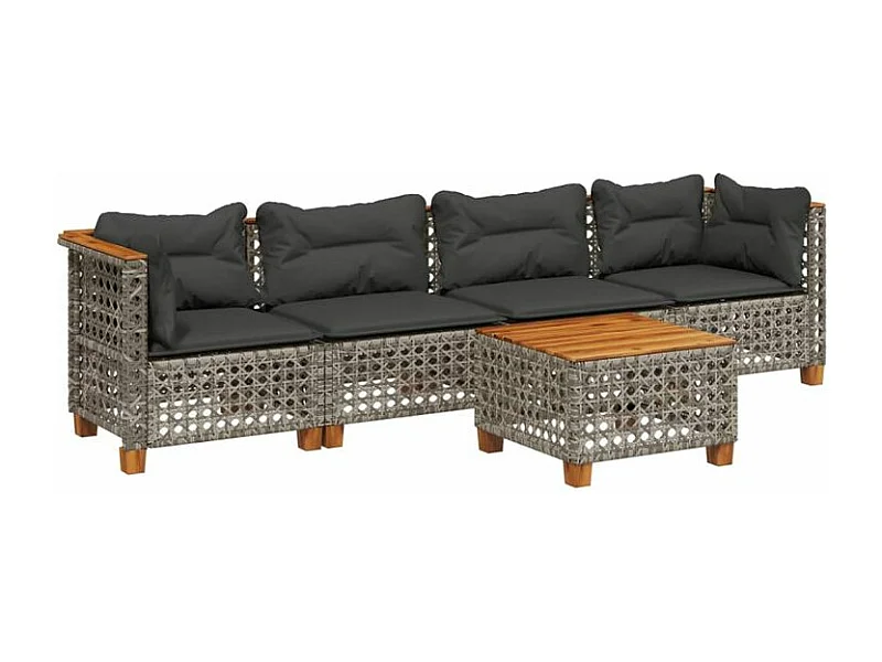 Salon de jardin 5 pcs avec coussins gris résine tressée