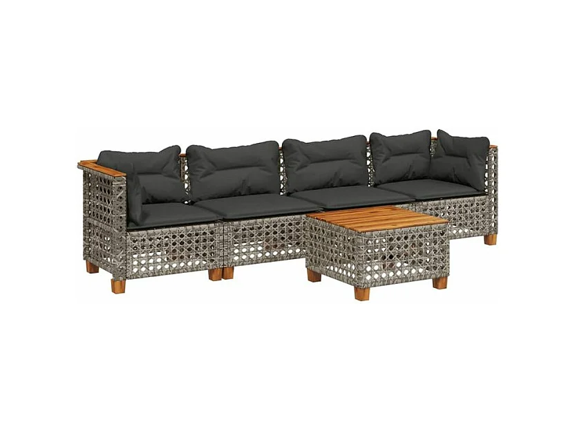 Salon de jardin 5 pcs avec coussins gris résine tressée