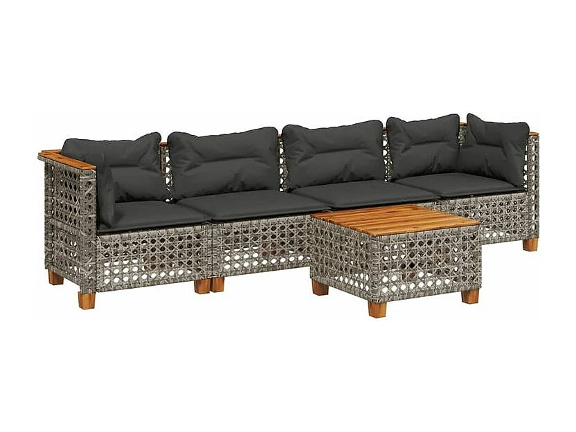 Salon de jardin 5 pcs avec coussins gris résine tressée