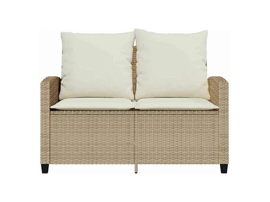 Canapé de jardin 2places coussins et table beige résine tressée
