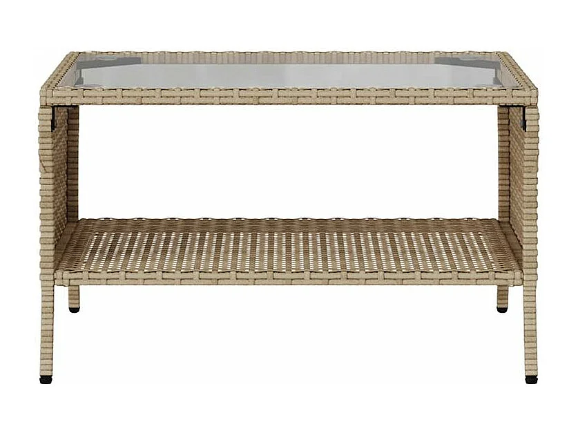 Canapé de jardin 2places coussins et table beige résine tressée