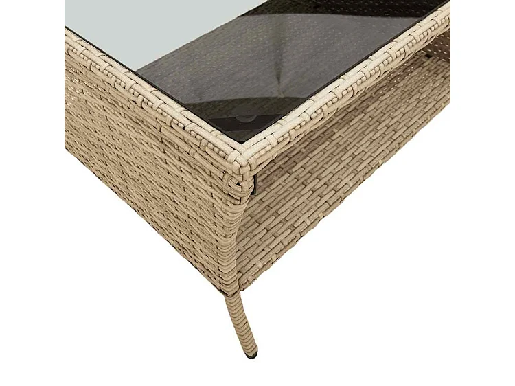 Canapé de jardin 2places coussins et table beige résine tressée