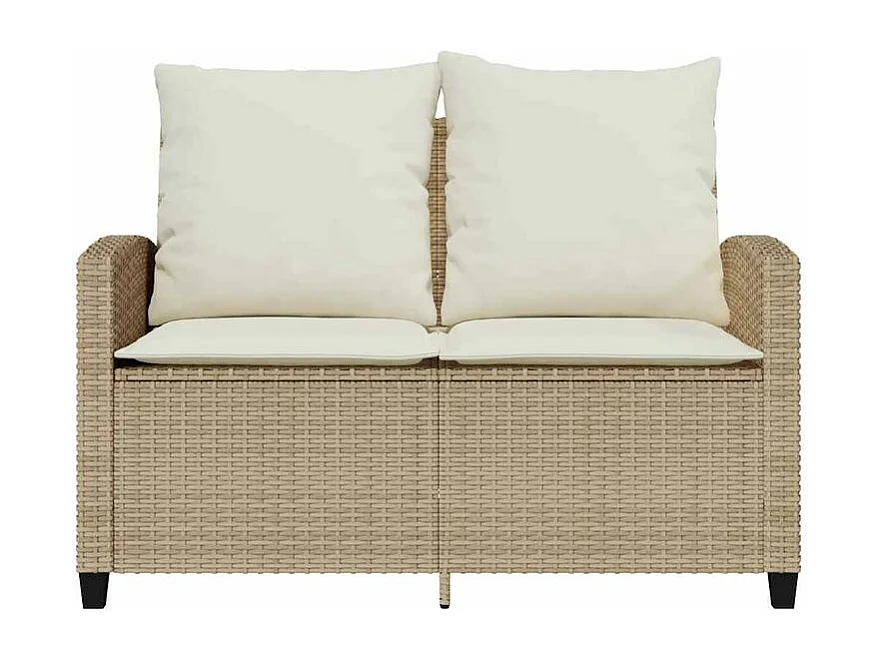 Canapé de jardin 2places coussins et table beige résine tressée