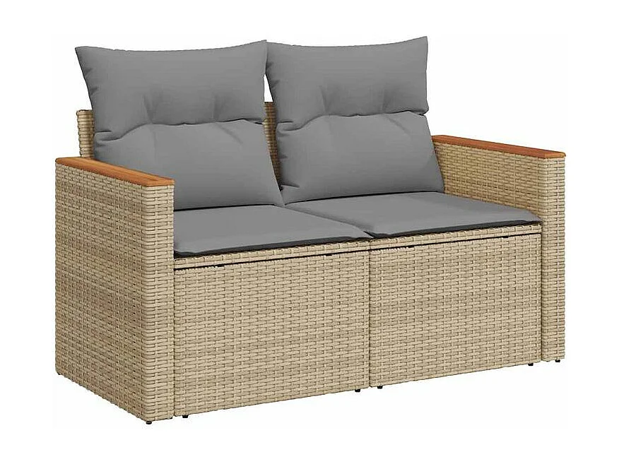 Salon de jardin 11pcs avec coussins beige résine tressée acacia