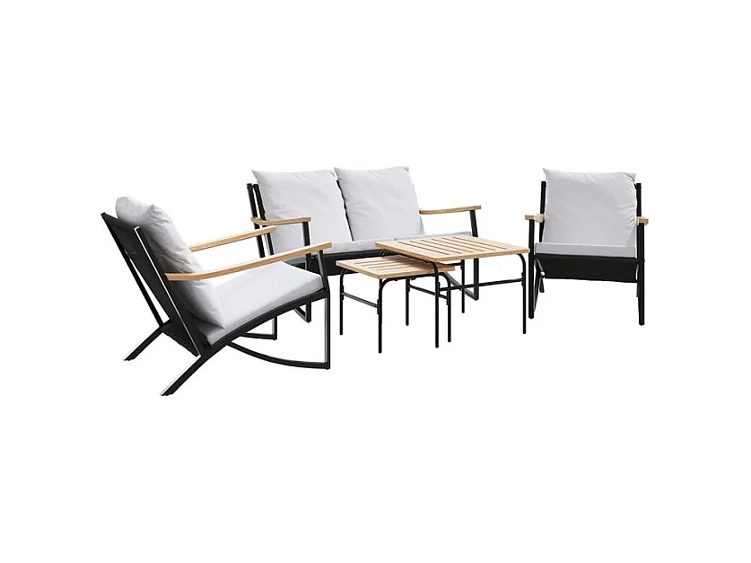 Ensemble de meubles de balcon avec coussins 5 pcs noir acier