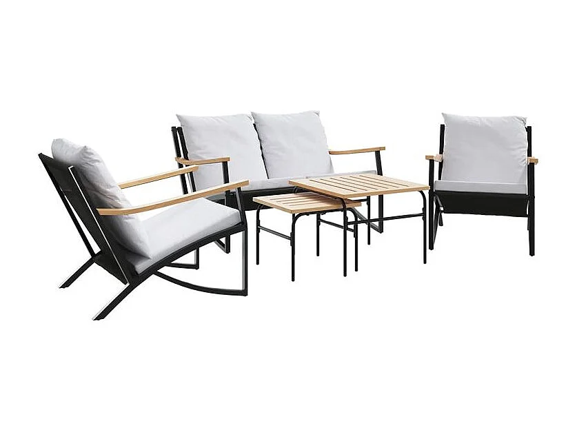 Ensemble de meubles de balcon avec coussins 5 pcs noir acier