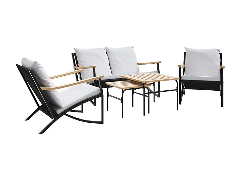 Ensemble de meubles de balcon avec coussins 5 pcs noir acier