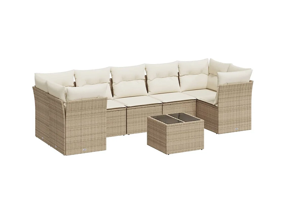 Salon de jardin avec coussins 8 pcs beige résine tressée