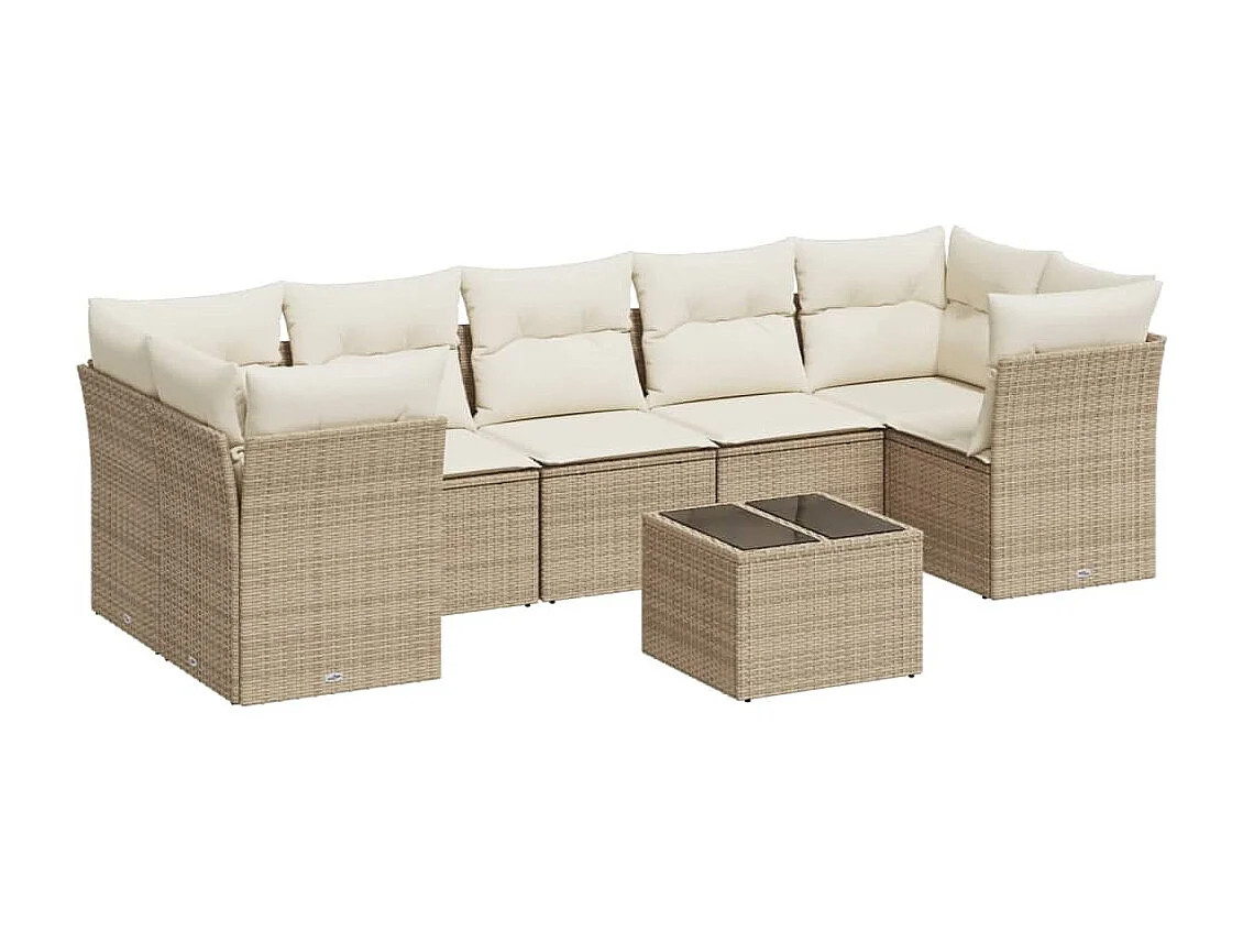 Salon de jardin avec coussins 8 pcs beige résine tressée