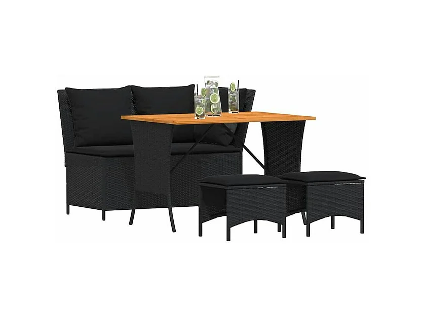 Ensemble à manger de jardin 4 pcs avec coussins noir