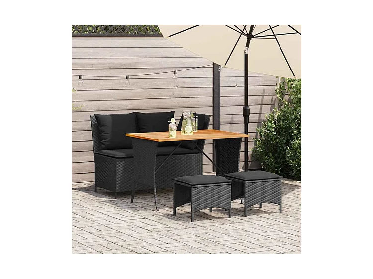 Ensemble à manger de jardin 4 pcs avec coussins noir