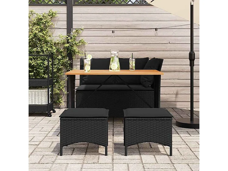 Ensemble à manger de jardin 4 pcs avec coussins noir