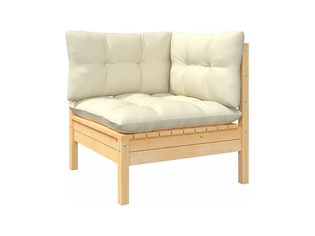 Salon de jardin 3 pcs avec coussins crème Bois de pin massif
