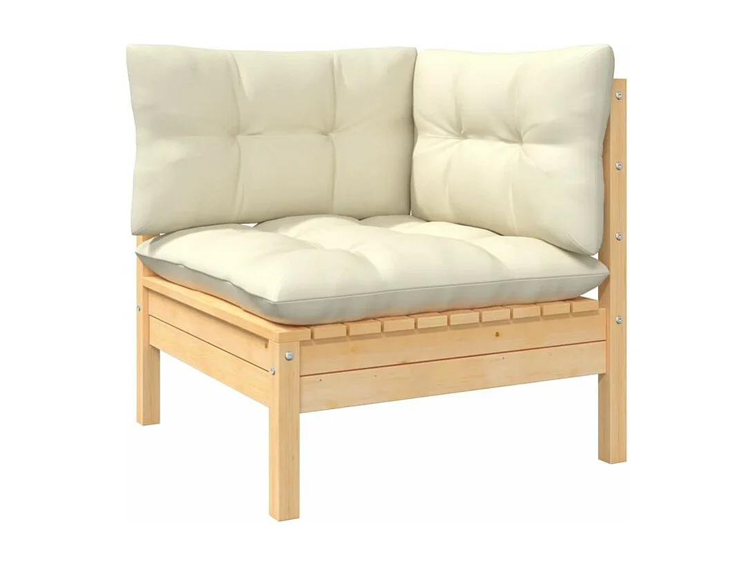 Salon de jardin 3 pcs avec coussins crème Bois de pin massif
