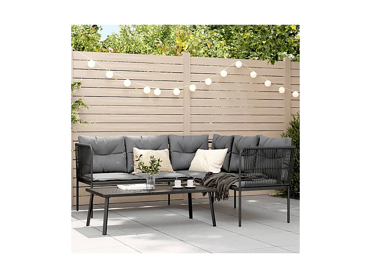 Ensemble de canapés de jardin et coussins noir acier textilène