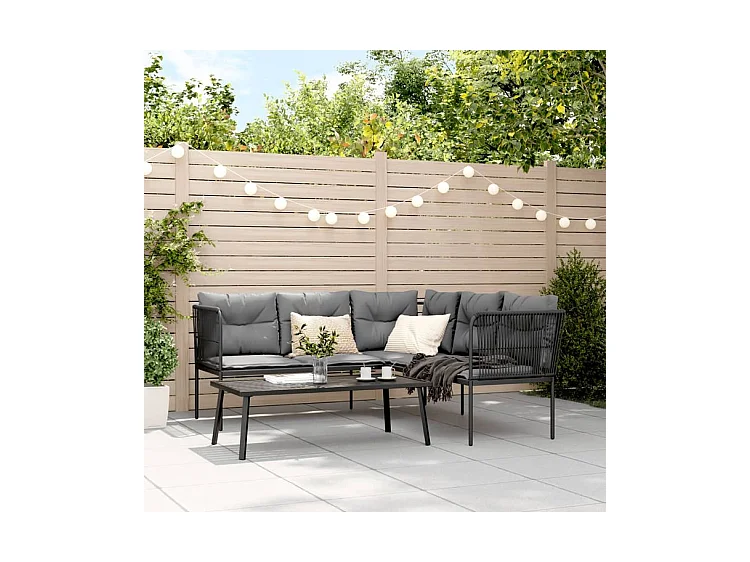 Ensemble de canapés de jardin et coussins noir acier textilène