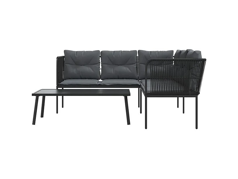 Ensemble de canapés de jardin et coussins noir acier textilène