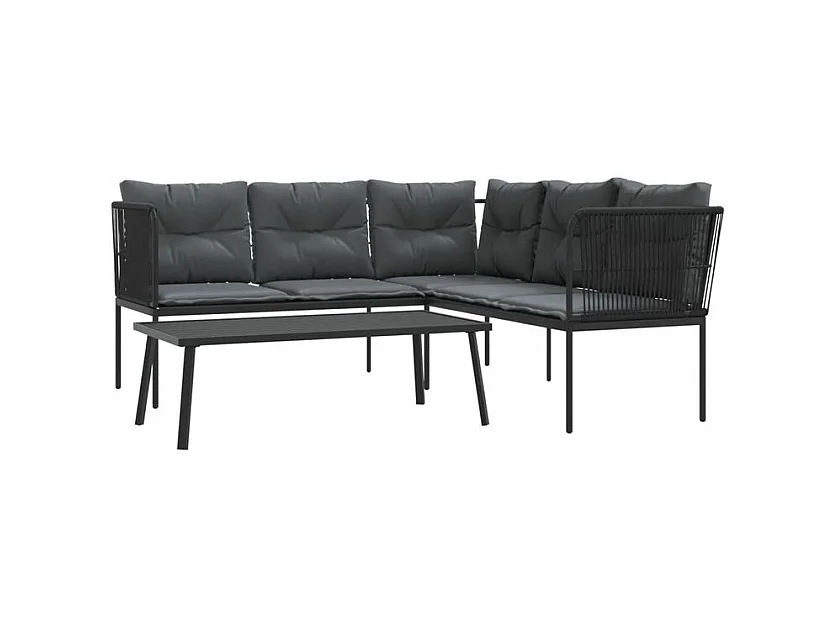 Ensemble de canapés de jardin et coussins noir acier textilène