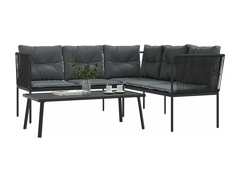 Ensemble de canapés de jardin et coussins noir acier textilène