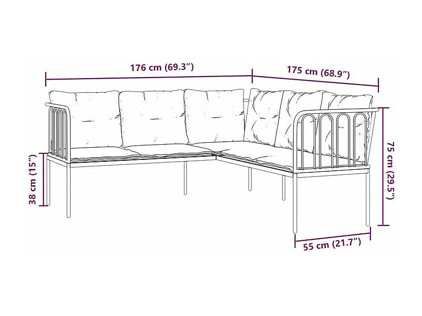 Ensemble de canapés de jardin et coussins noir acier textilène