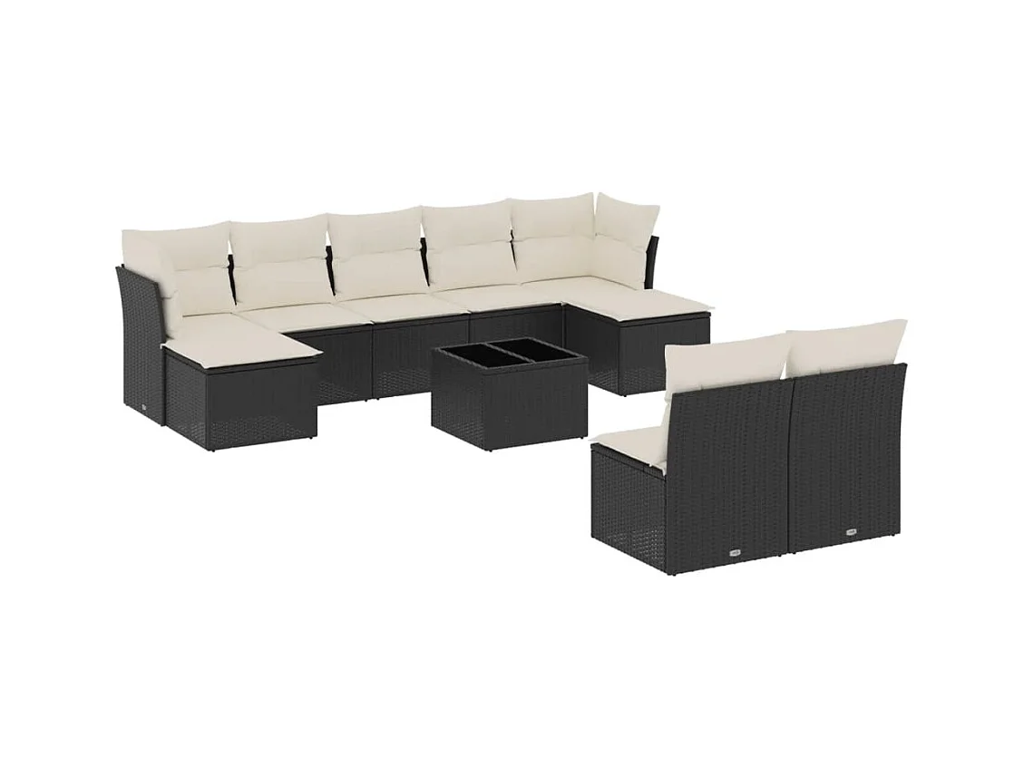 Salon de jardin 10 pcs avec coussins noir résine tressée
