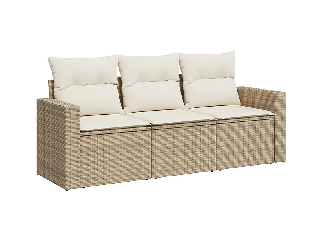 Salon de jardin avec coussins 3 pcs beige résine tressée