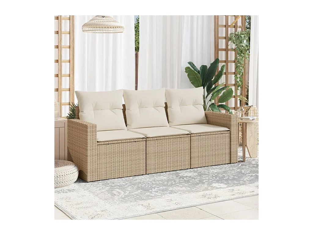 Salon de jardin avec coussins 3 pcs beige résine tressée
