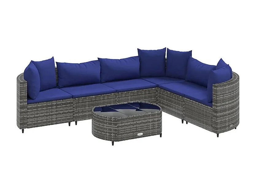 Salon de jardin avec coussins 7 pcs gris résine tressée