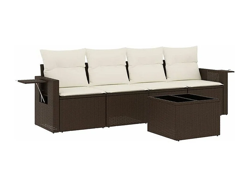Salon de jardin avec coussins 5 pcs marron résine tressée