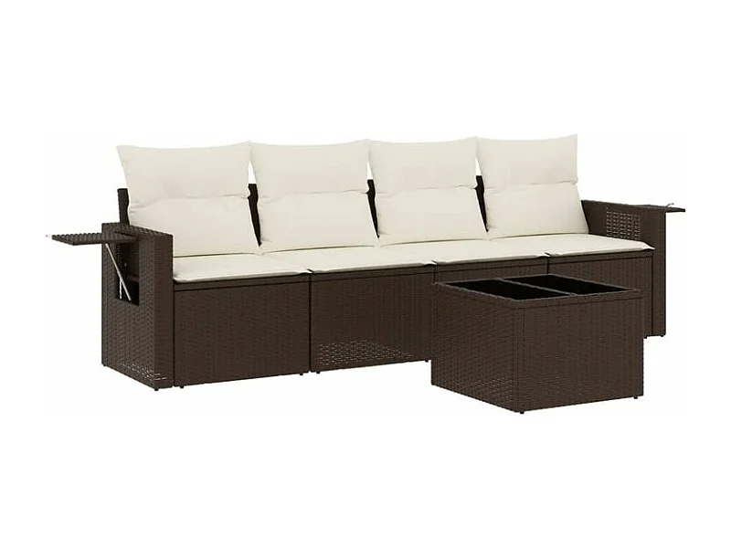 Salon de jardin avec coussins 5 pcs marron résine tressée