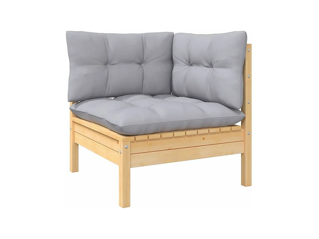 Salon de jardin 5 pcs avec coussins gris bois de pin