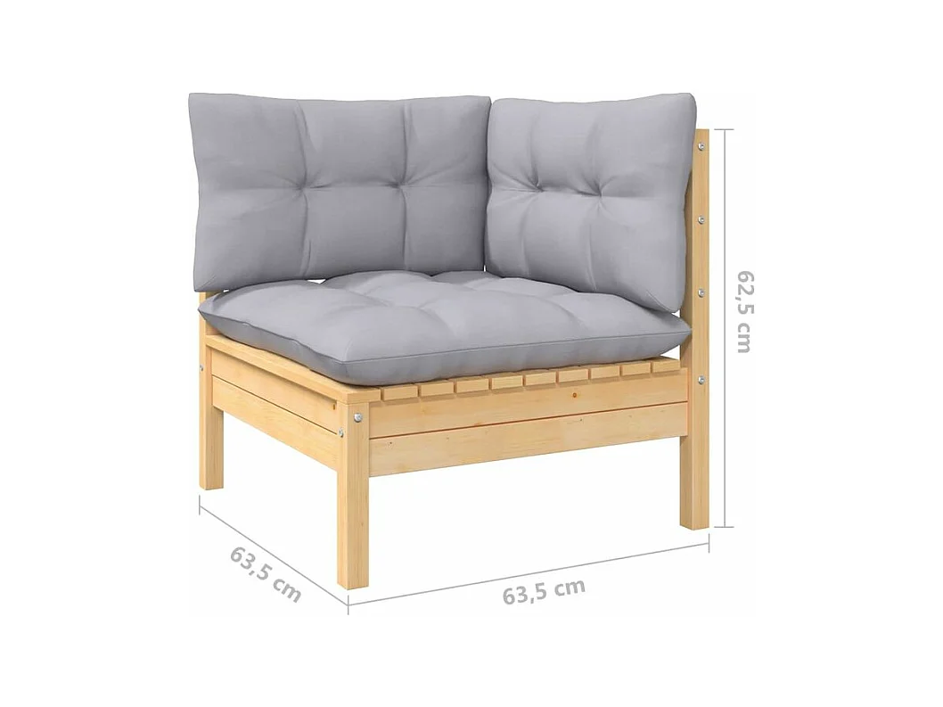 Salon de jardin 5 pcs avec coussins gris bois de pin