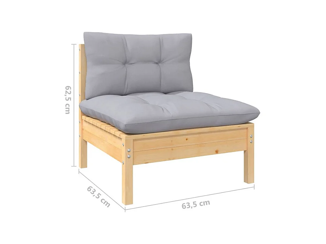 Salon de jardin 5 pcs avec coussins gris bois de pin