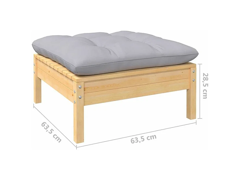 Salon de jardin 5 pcs avec coussins gris bois de pin