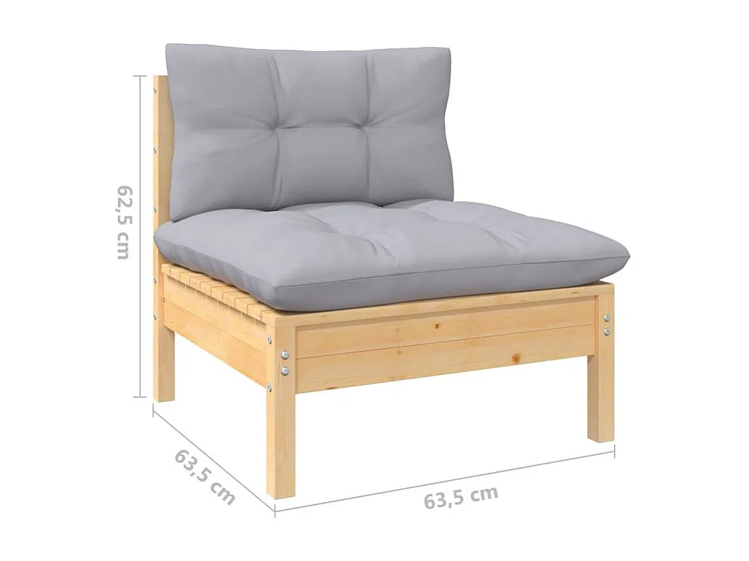 Salon de jardin 5 pcs avec coussins gris bois de pin