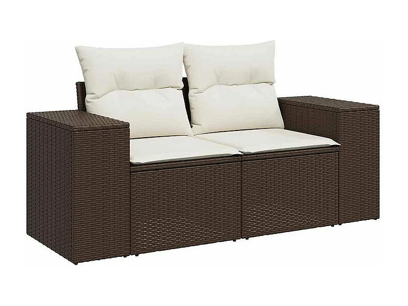 Salon de jardin avec coussins 7 pcs marron résine tressée