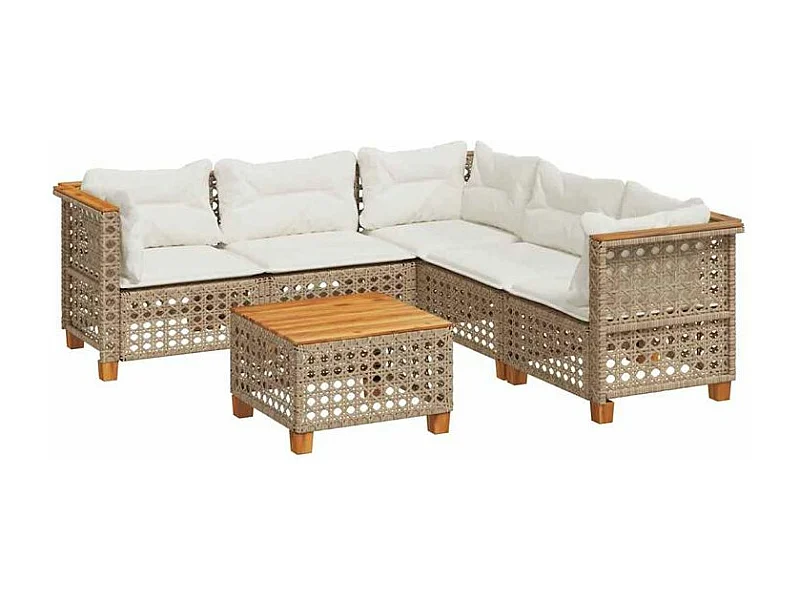 Salon de jardin avec coussins 6 pcs beige résine tressée