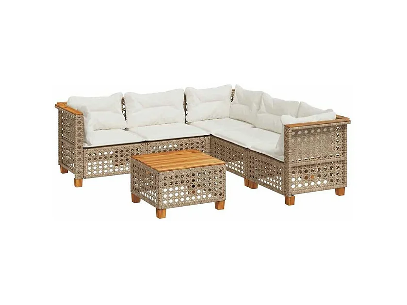 Salon de jardin avec coussins 6 pcs beige résine tressée