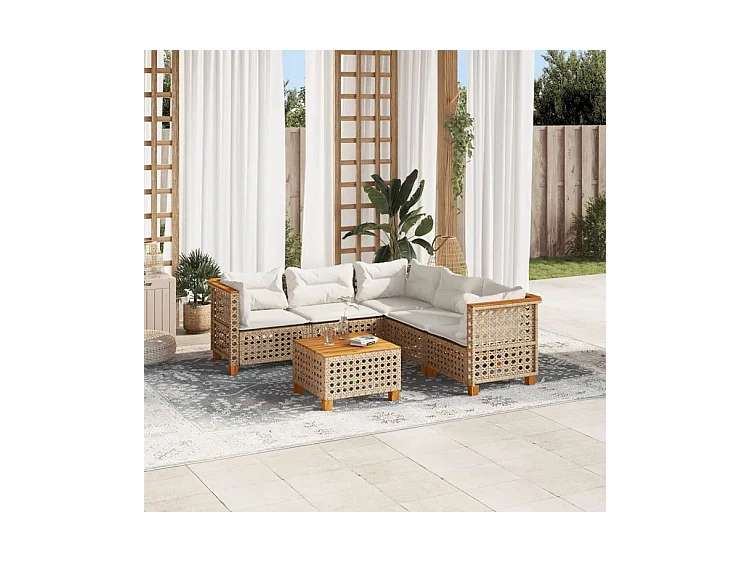 Salon de jardin avec coussins 6 pcs beige résine tressée