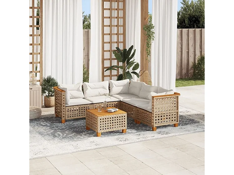 Salon de jardin avec coussins 6 pcs beige résine tressée