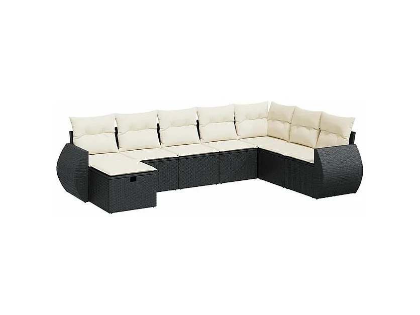 Salon de jardin 8 pcs avec coussins noir résine tressée