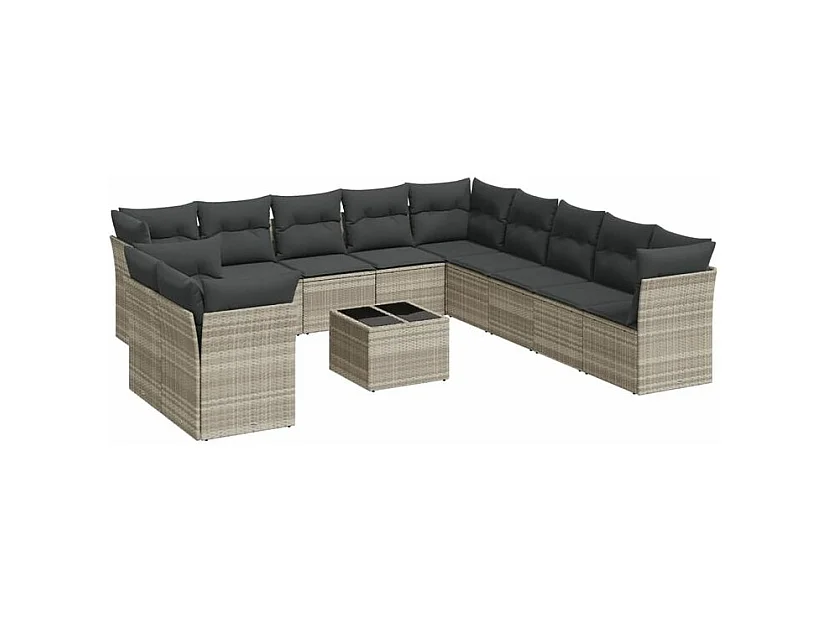 Salon de jardin avec coussins 12 pcs gris clair résine tressée
