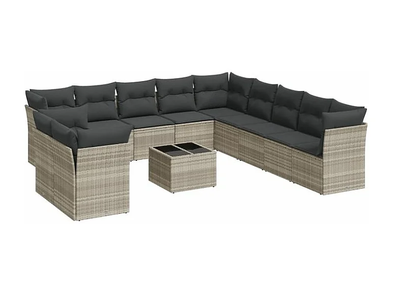 Salon de jardin avec coussins 12 pcs gris clair résine tressée